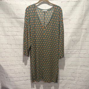 Zara‎ Blue, Navy, and Orange Geometric Long Sleeve Cover Up Dress Woman’s Size 8